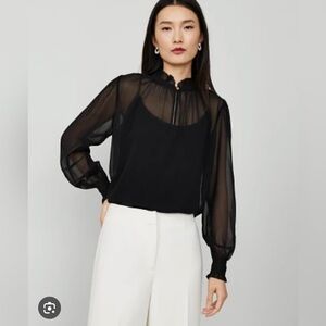 Ann Taylor Women’s Cowl Neck Black Sheer Long Sleeve Top Blouse Size XXL. NWT